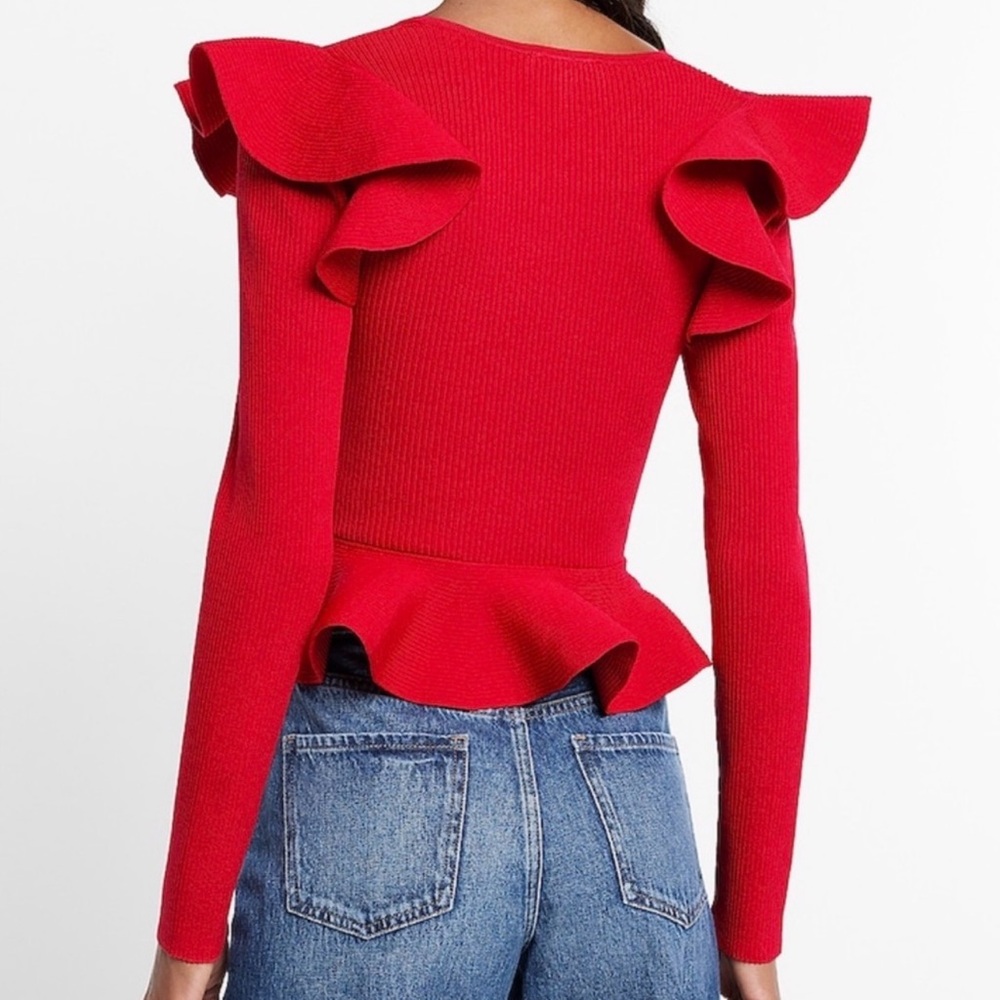 Express Vibrant Red Ruffle Blouse - Picture 2 of 5